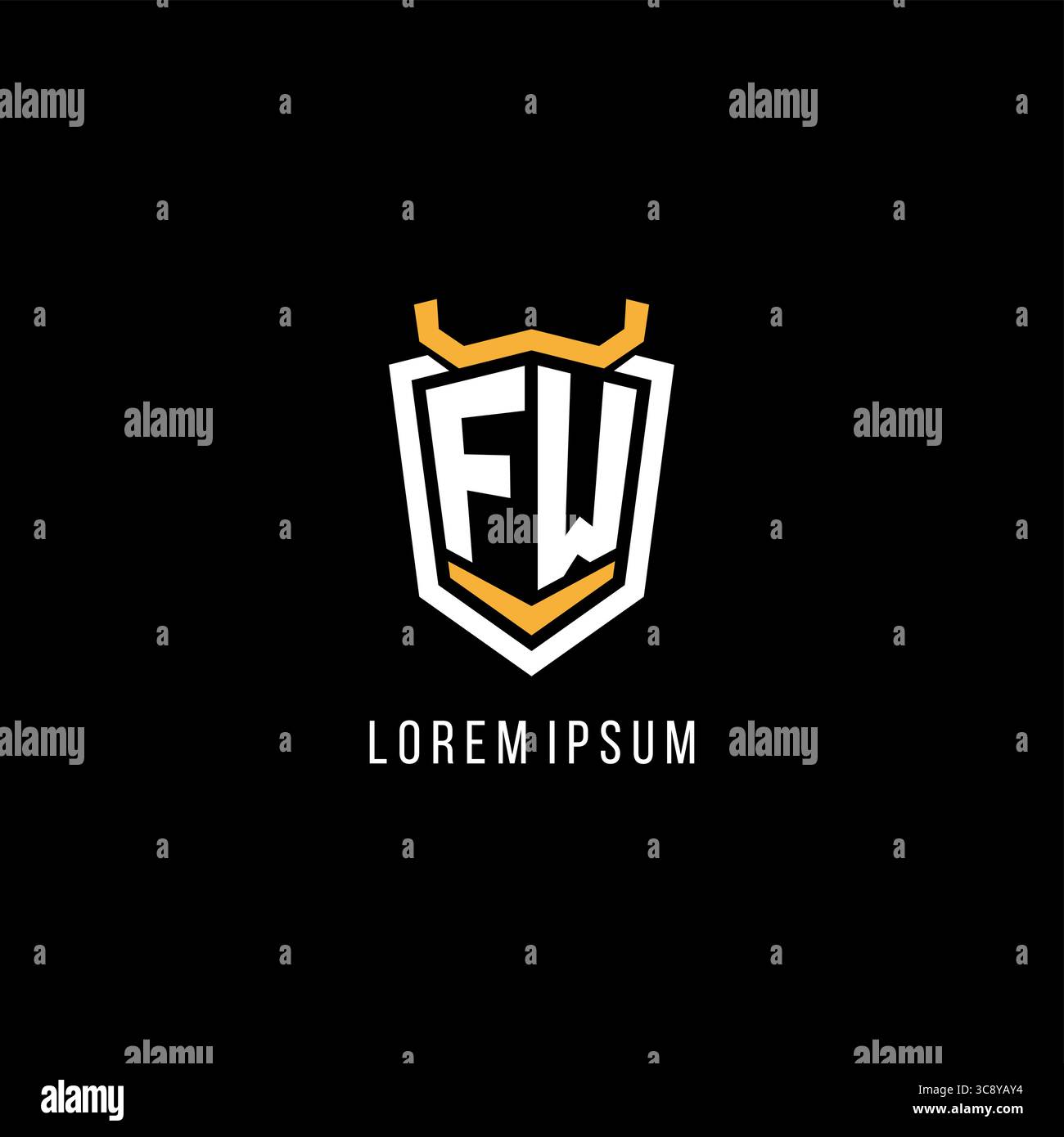 Initial FW geometric shield esport logo monogram design style vector graphic Stock Vector