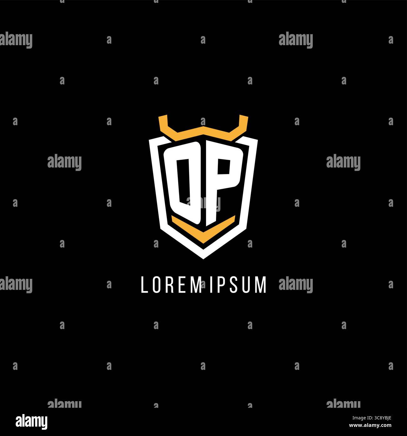 Initial OP geometric shield esport logo monogram design style vector graphic Stock Vector