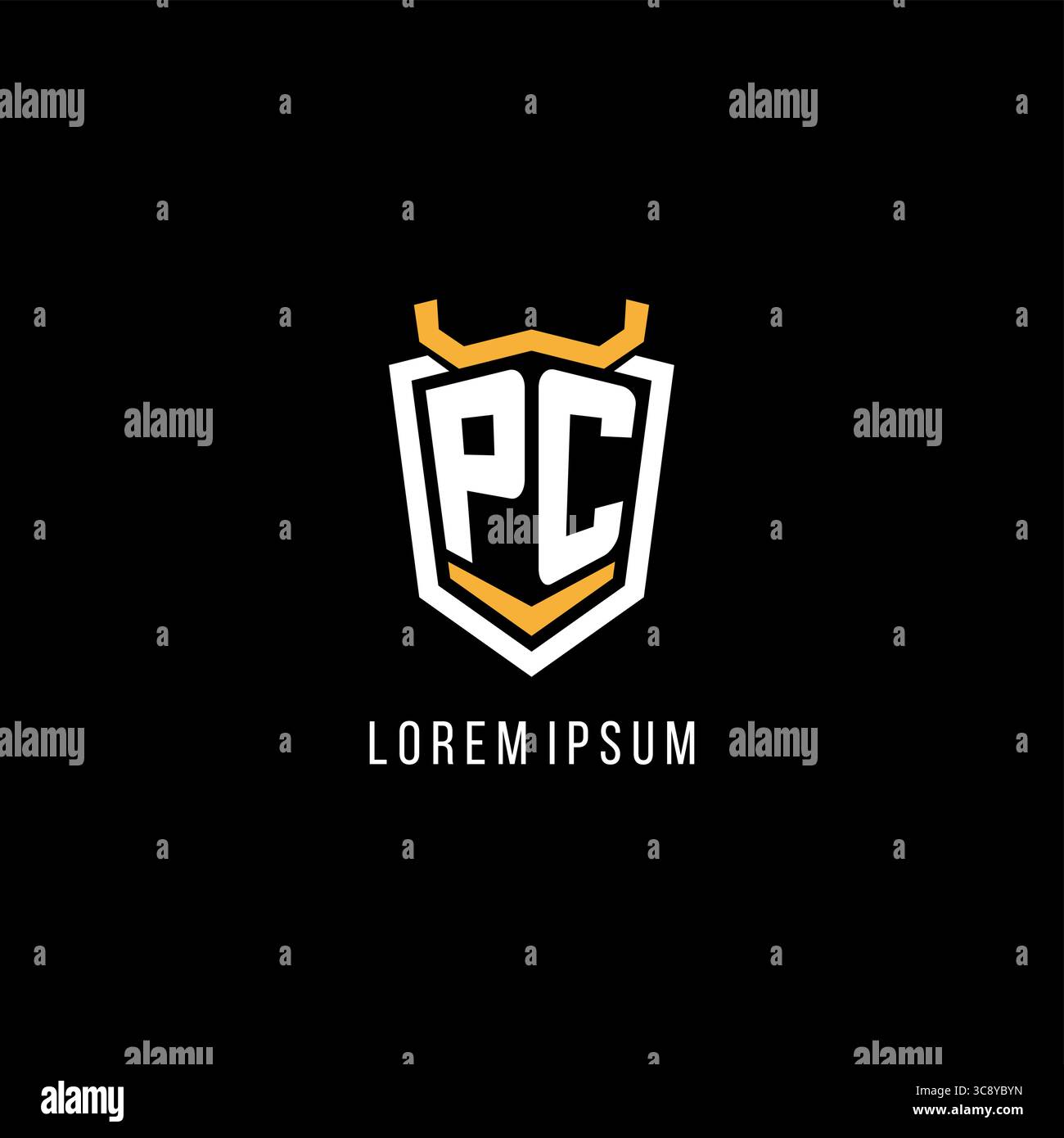Initial PC geometric shield esport logo monogram design style vector graphic Stock Vector
