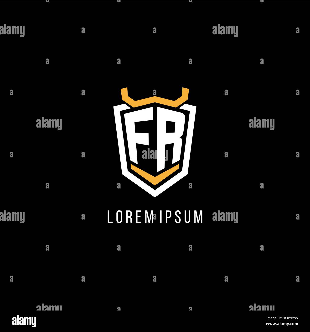 Initial FR geometric shield esport logo monogram design style vector graphic Stock Vector
