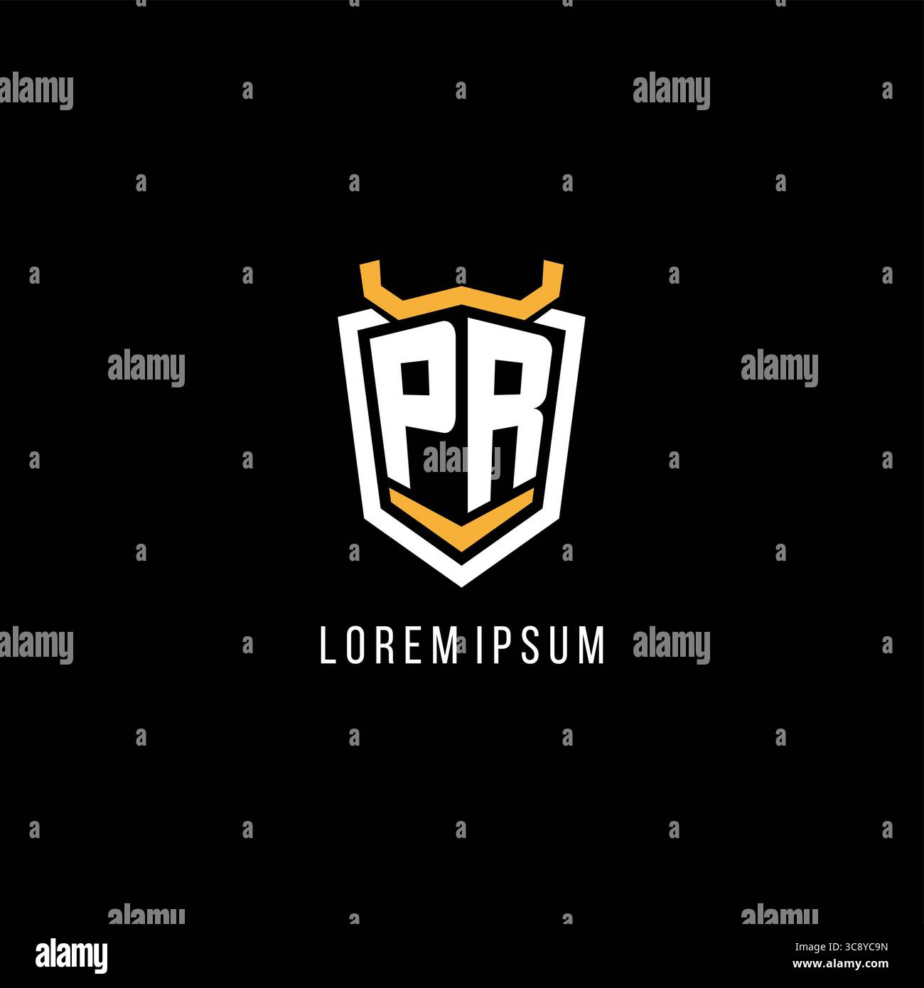 Initial PR geometric shield esport logo monogram design style vector graphic Stock Vector