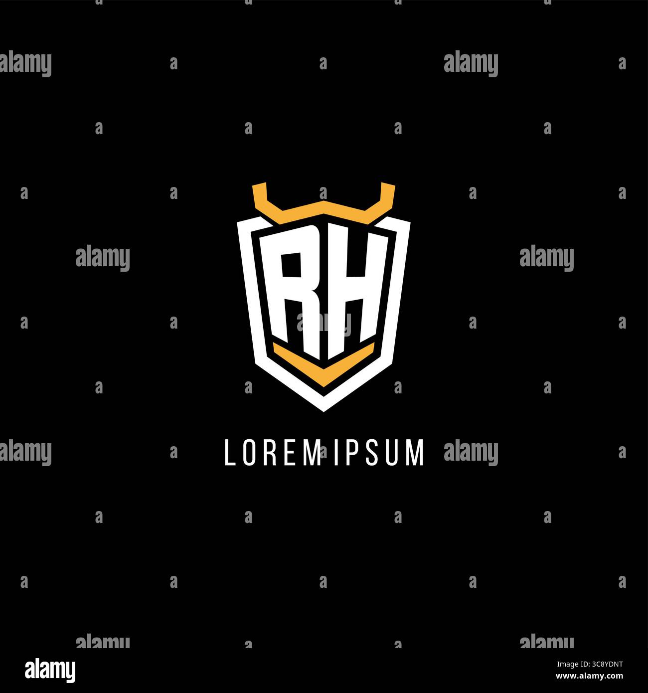 Initial RH geometric shield esport logo monogram design style vector graphic Stock Vector