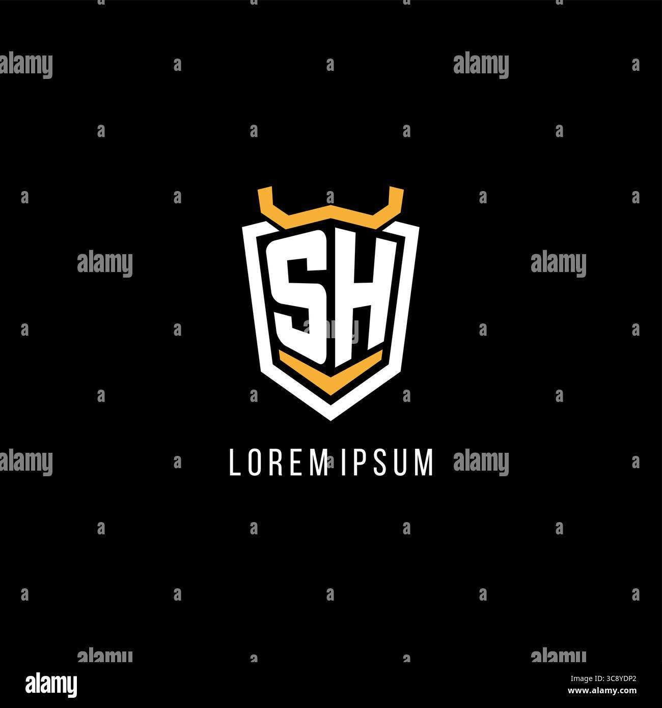 Initial SH geometric shield esport logo monogram design style vector graphic Stock Vector