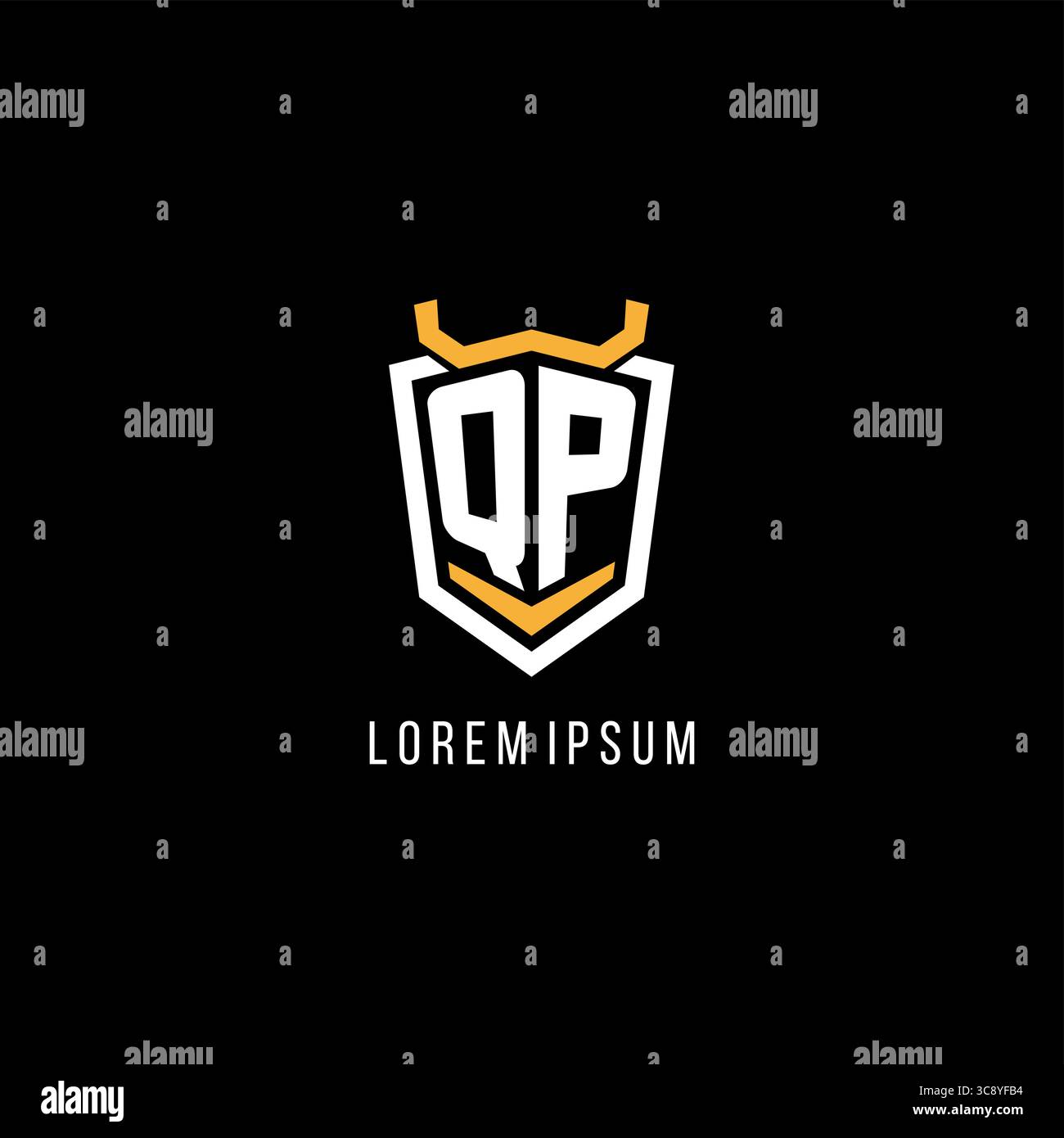 Initial QP geometric shield esport logo monogram design style vector graphic Stock Vector