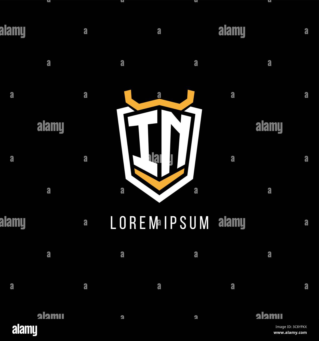 Initial IN geometric shield esport logo monogram design style vector graphic Stock Vector