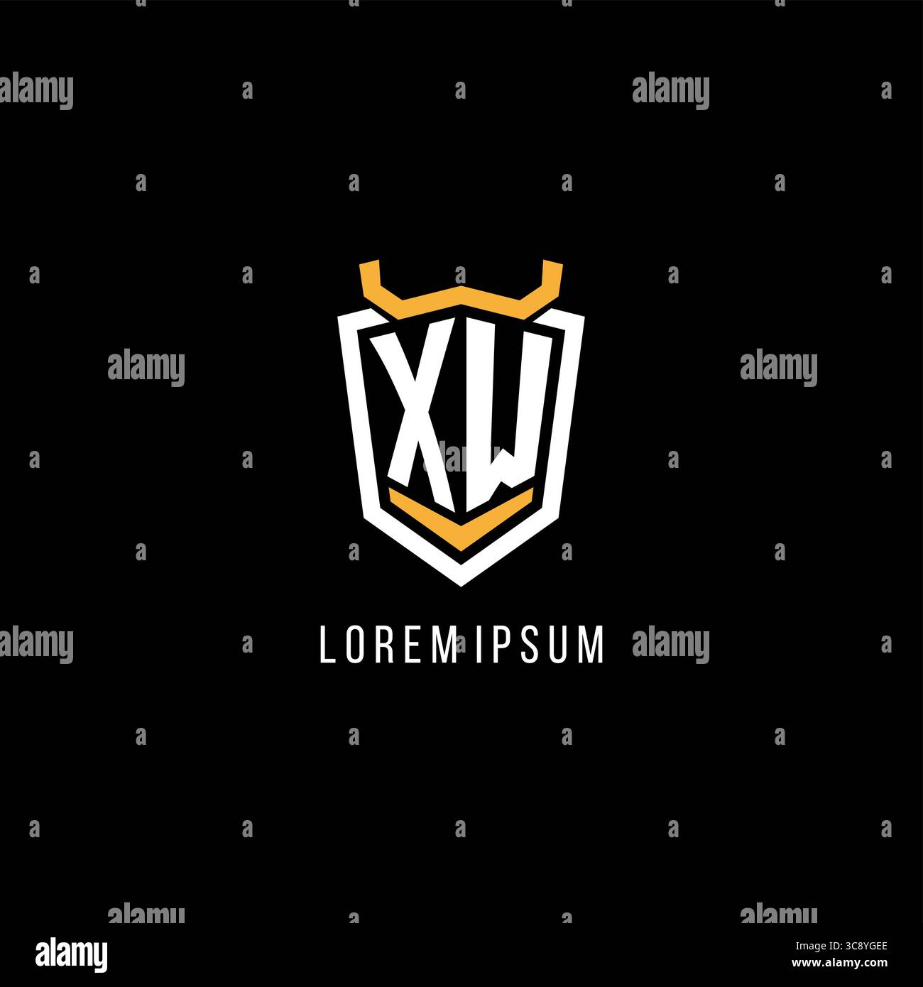 Initial XW geometric shield esport logo monogram design style vector graphic Stock Vector