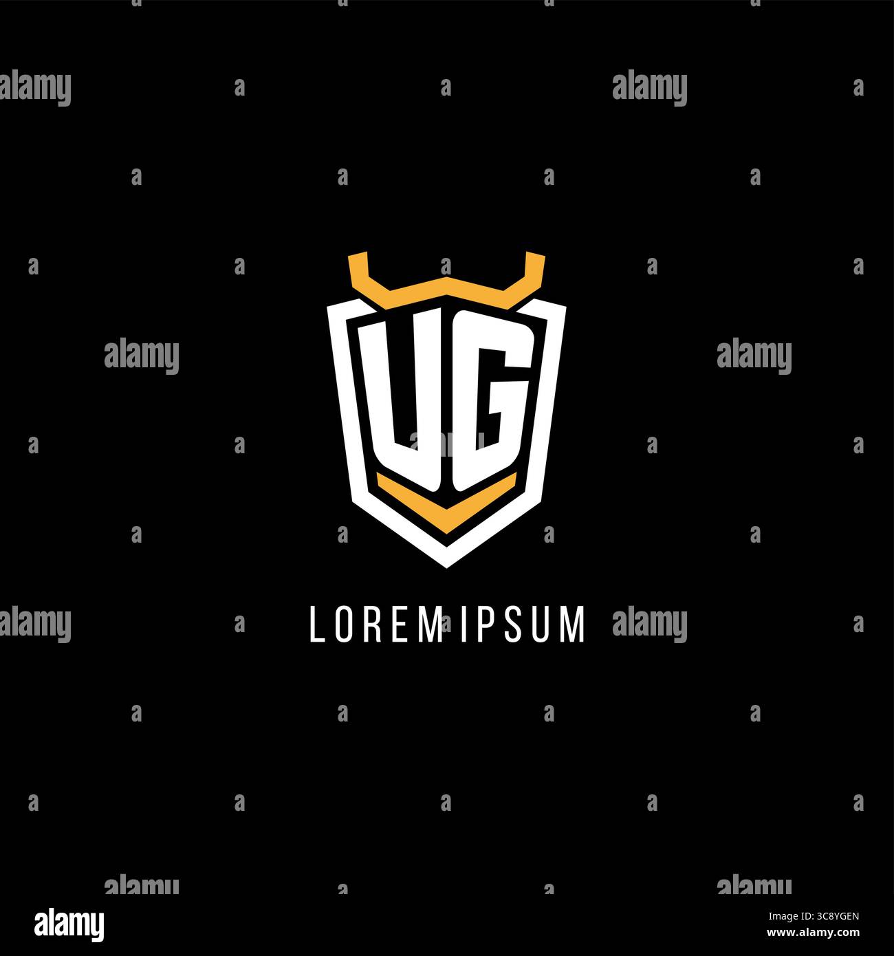 Initial UG geometric shield esport logo monogram design style vector graphic Stock Vector