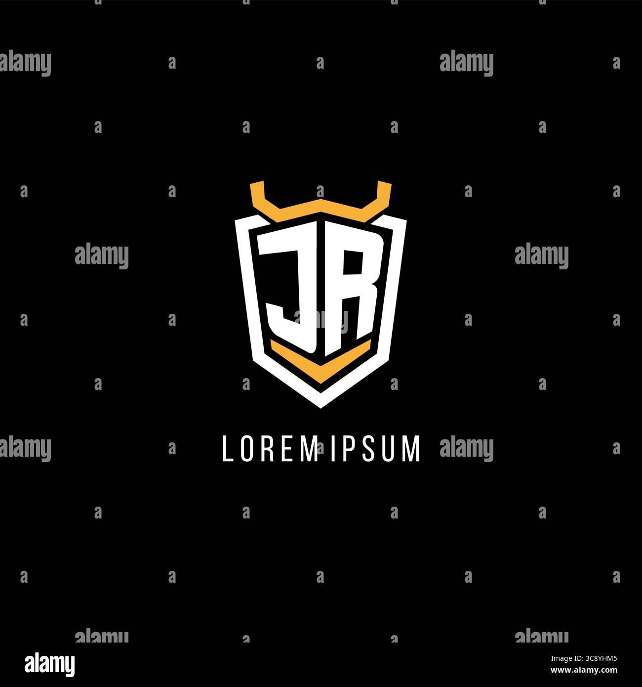 Initial JR geometric shield esport logo monogram design style vector graphic Stock Vector
