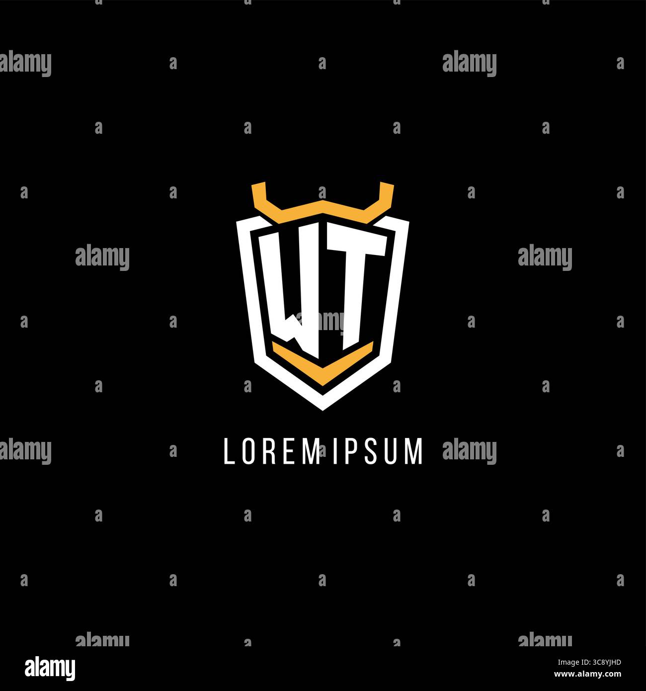 Initial WT geometric shield esport logo monogram design style vector graphic Stock Vector