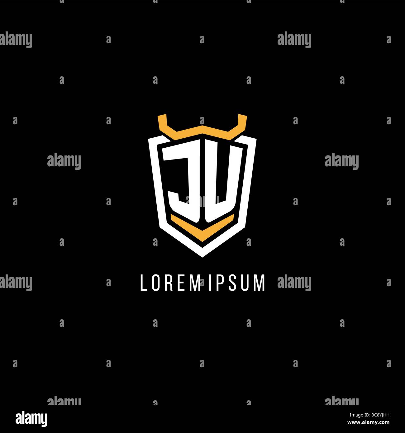 Initial JU geometric shield esport logo monogram design style vector graphic Stock Vector
