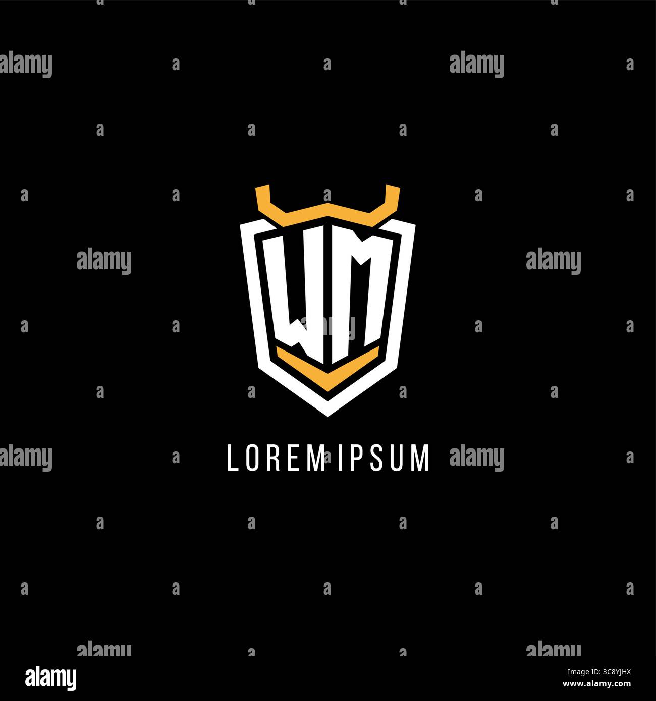 Initial WM geometric shield esport logo monogram design style vector graphic Stock Vector