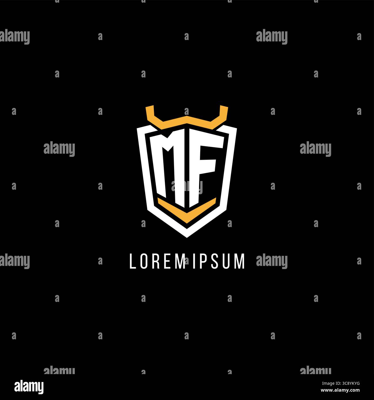 Initial MF geometric shield esport logo monogram design style vector graphic Stock Vector
