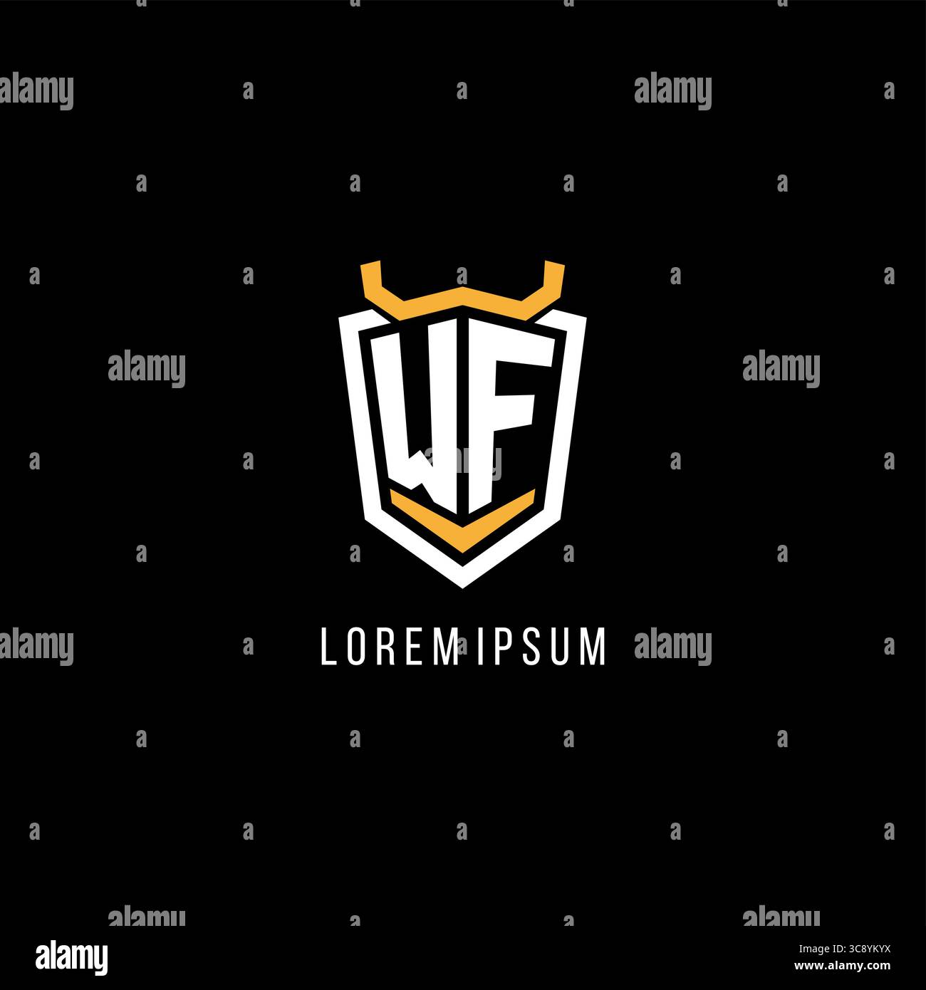 Initial WF geometric shield esport logo monogram design style vector graphic Stock Vector