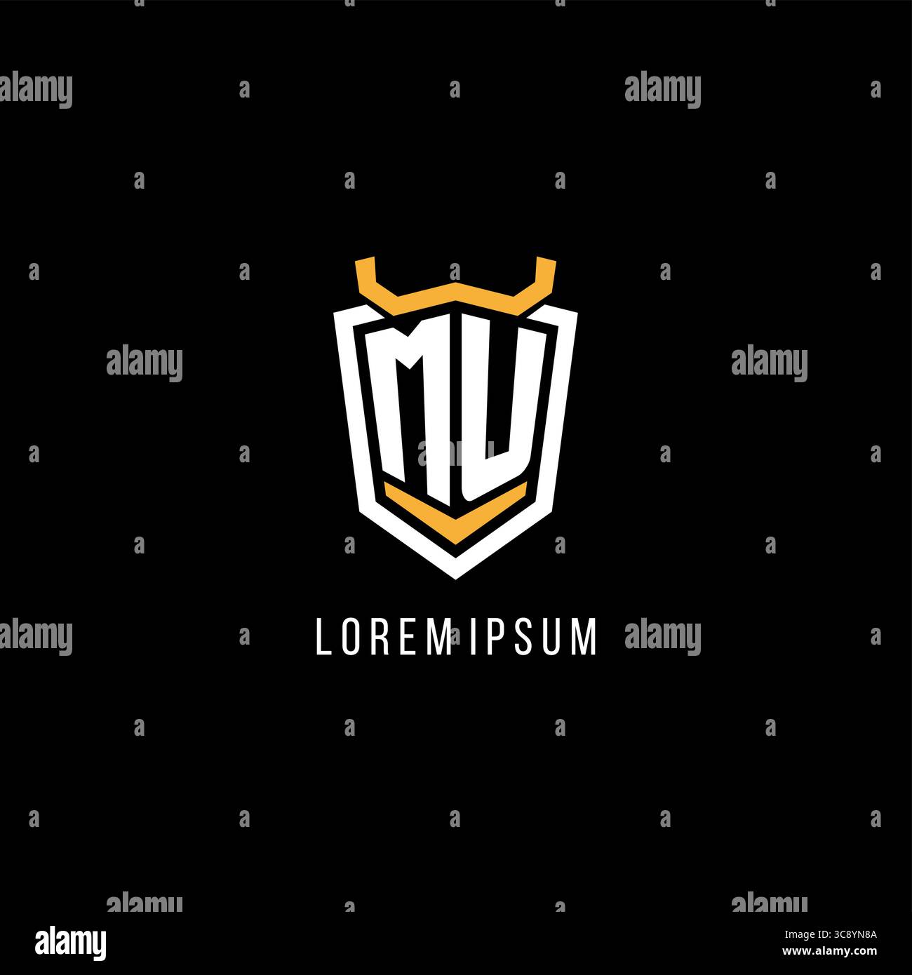 Initial MU geometric shield esport logo monogram design style vector graphic Stock Vector