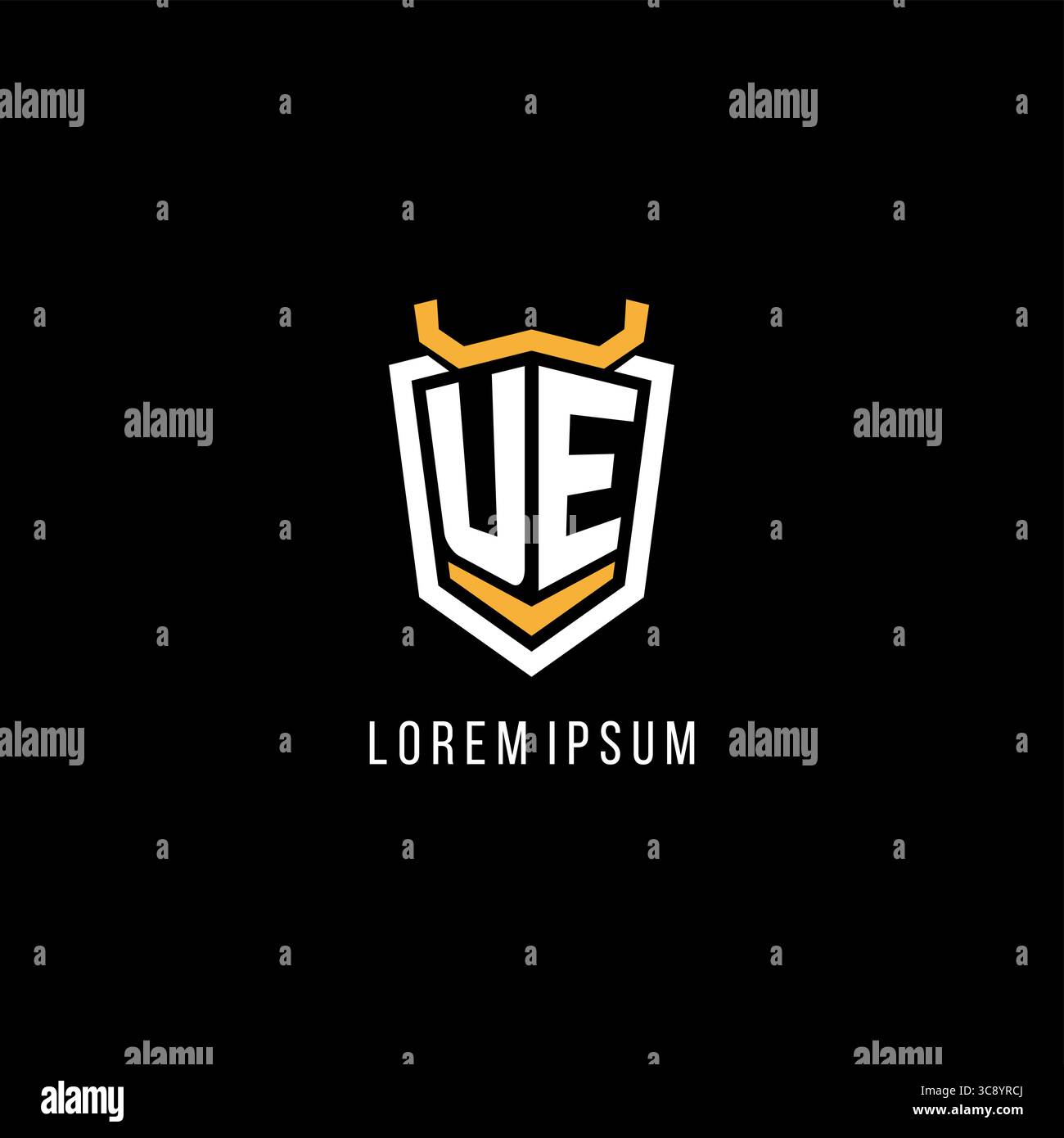 Initial UE geometric shield esport logo monogram design style vector graphic Stock Vector