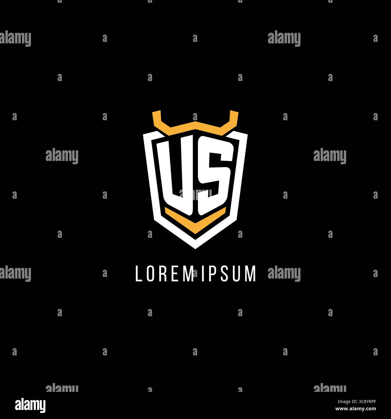 Initial US geometric shield esport logo monogram design style vector graphic Stock Vector