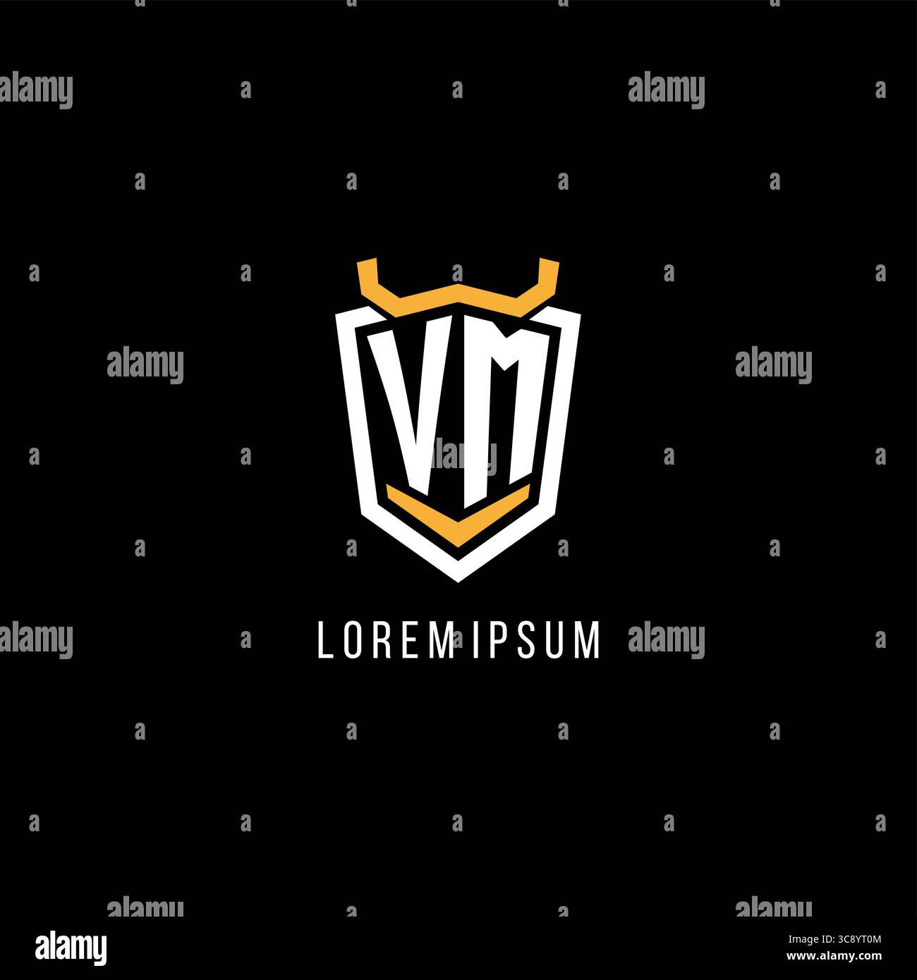Initial VM geometric shield esport logo monogram design style vector graphic Stock Vector