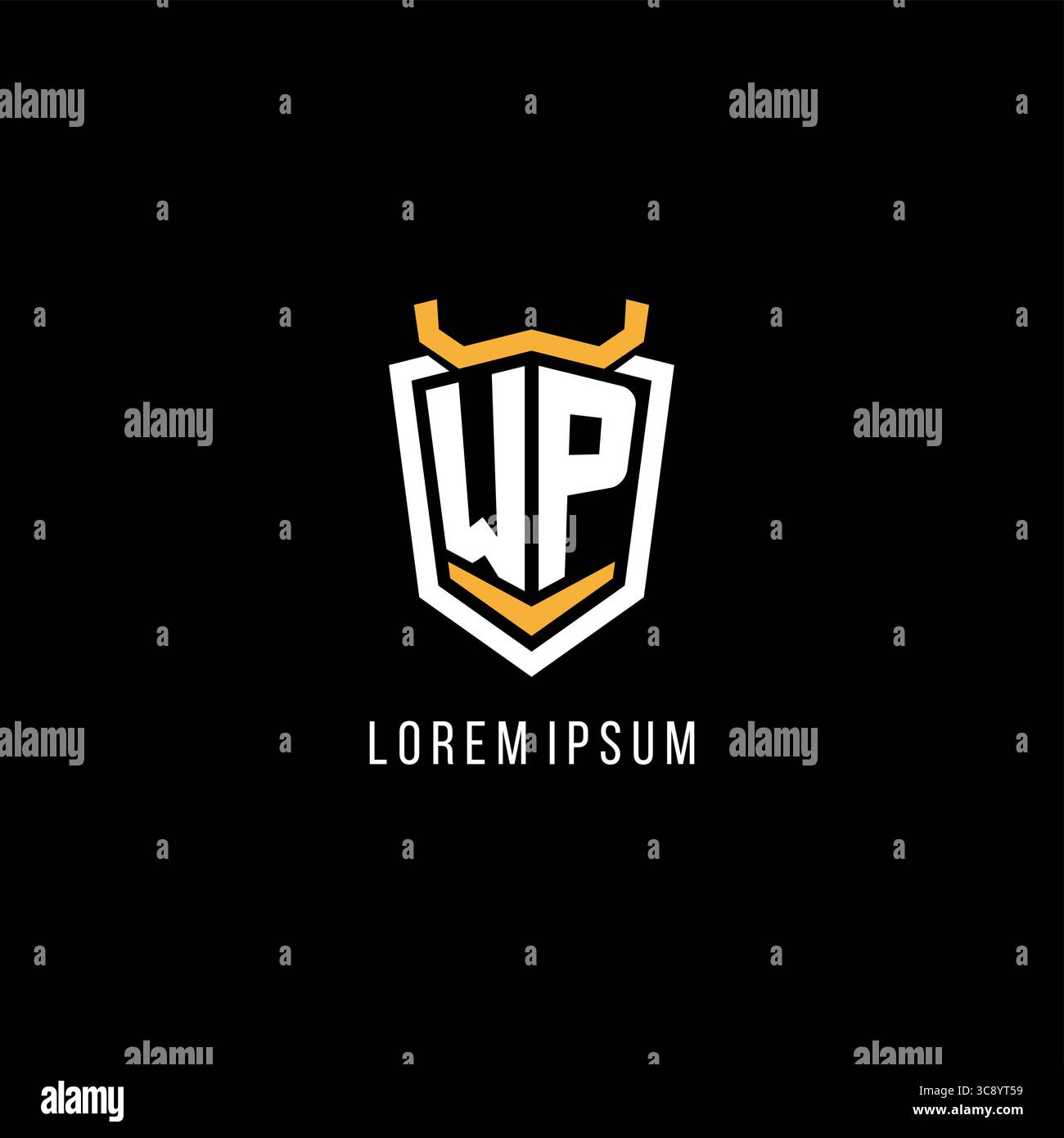 Initial WP geometric shield esport logo monogram design style vector graphic Stock Vector