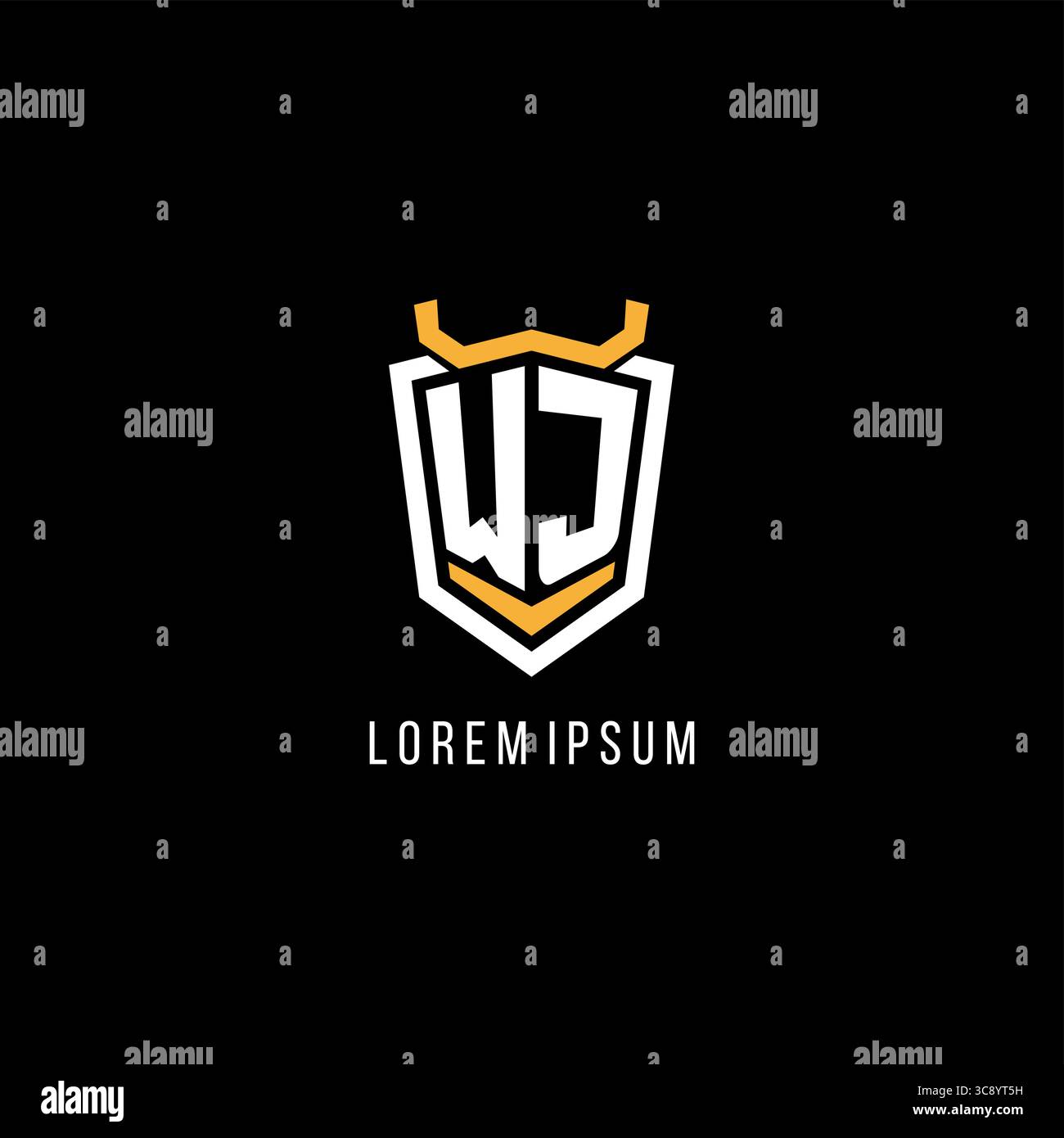 Initial WJ geometric shield esport logo monogram design style vector graphic Stock Vector
