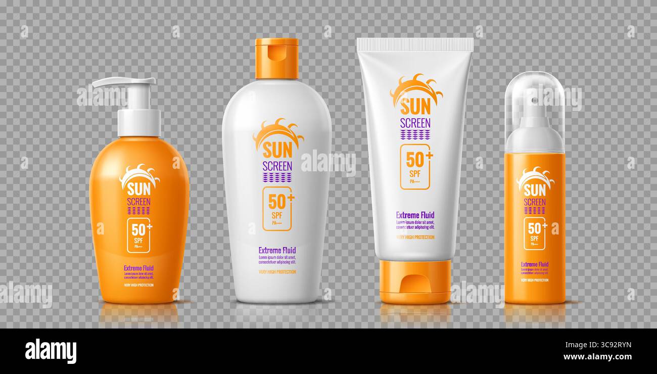 Sunscreen cosmetic cream bottles, skincare protection product mockup in ...