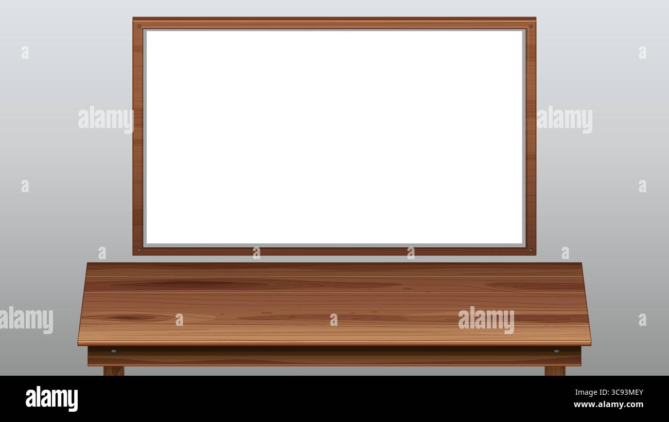 Vector illustration of a wooden table and whiteboard. Clean design with ...