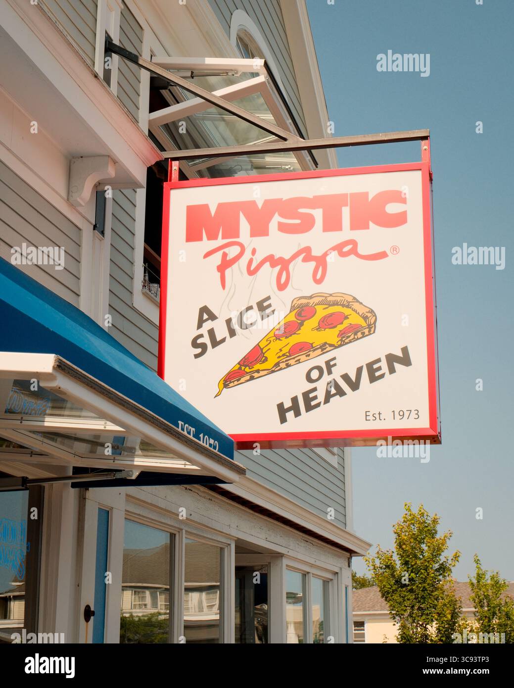 Mystic Pizza sign in Mystic, Connecticut Stock Photo