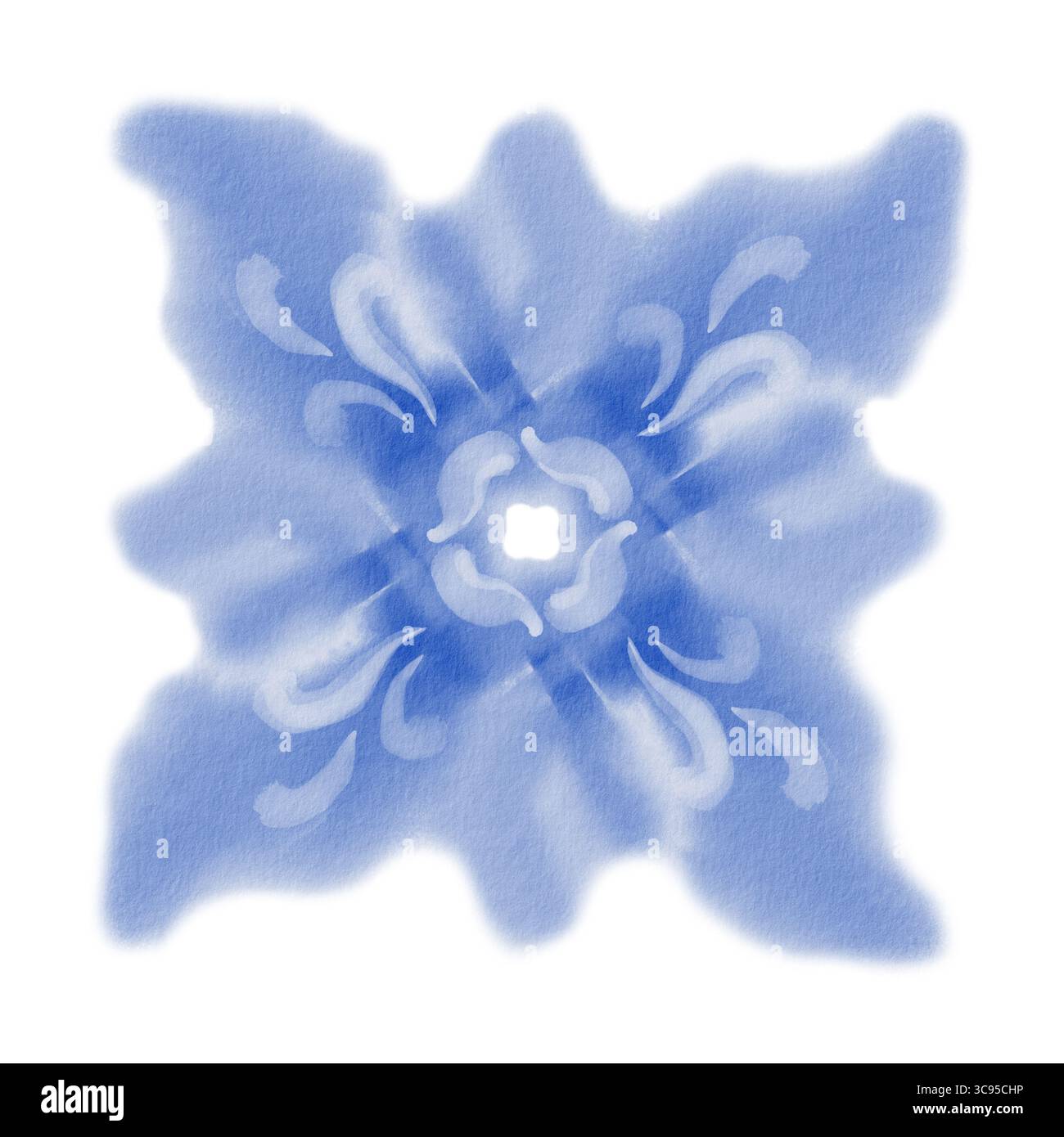 Watercolor blue floral pattern in Mediterranean style. Loose abstract botanical motif inspired by Portuguese tiles. For textiles, ceramics, and Stock Photo