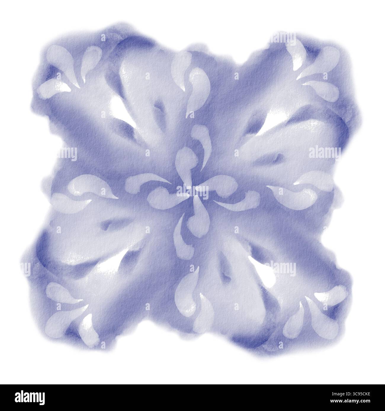 Watercolor blue floral pattern in Mediterranean style. Loose abstract botanical motif inspired by Portuguese tiles. For textiles, ceramics, and Stock Photo