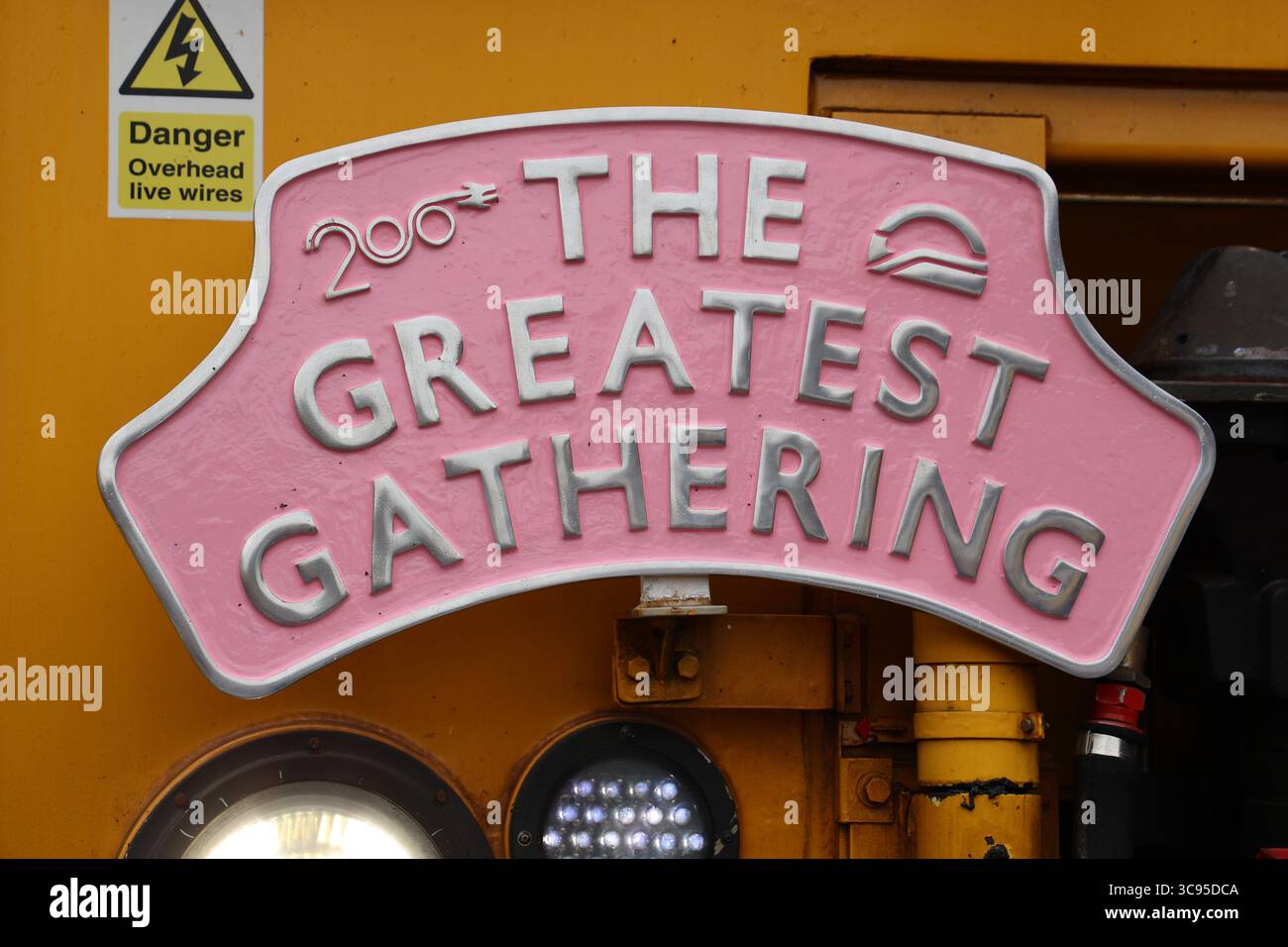 The Greatest Gathering sign, celebration 200 years of train travel at Alton in Derby Stock Photo