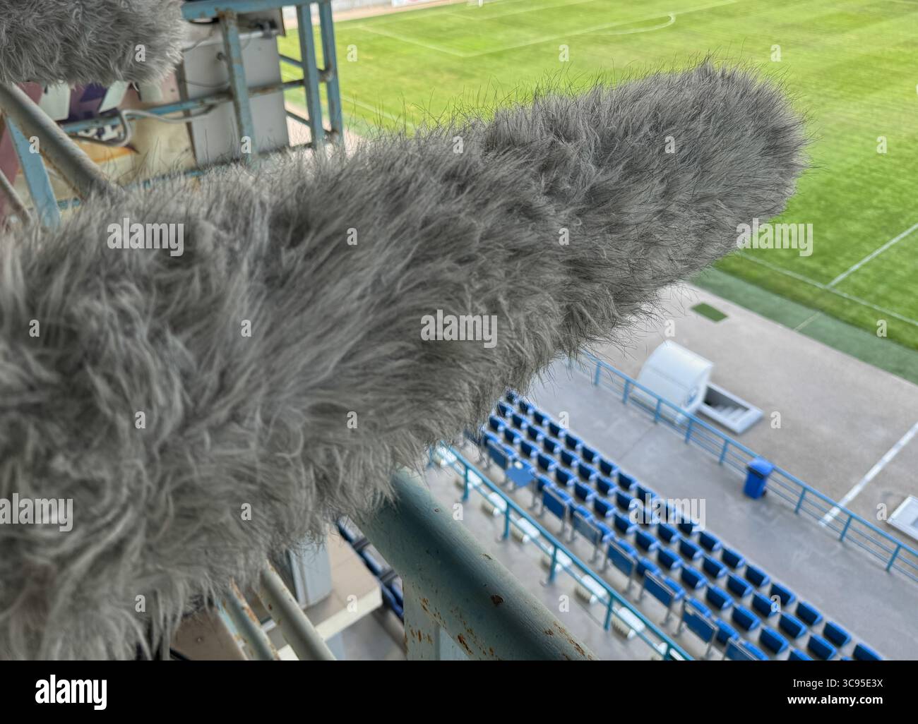 Sound engineer's microphone at a football stadium Stock Photo