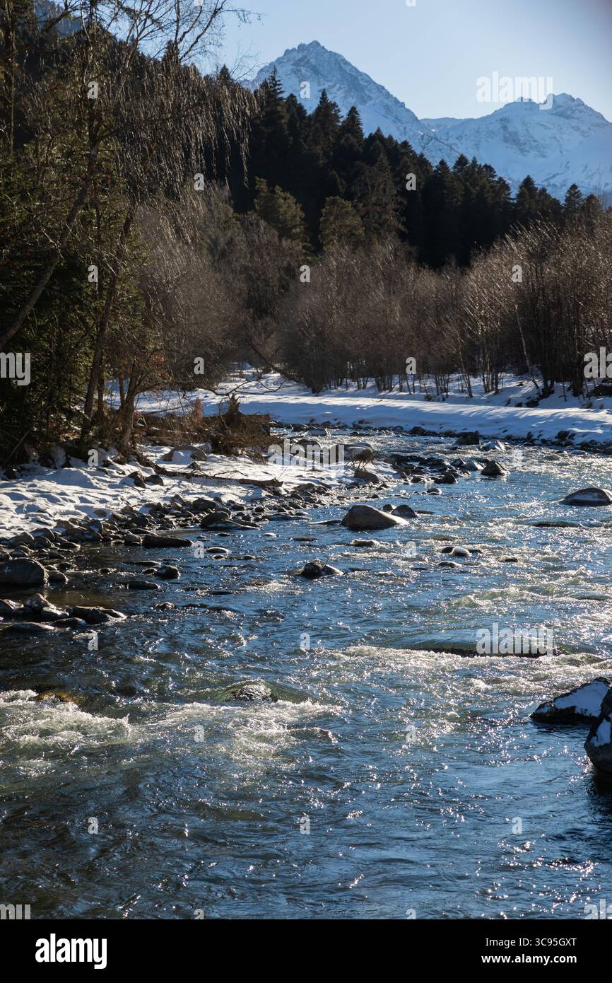 mountain river in winter with snow landscape Stock Photo - Alamy