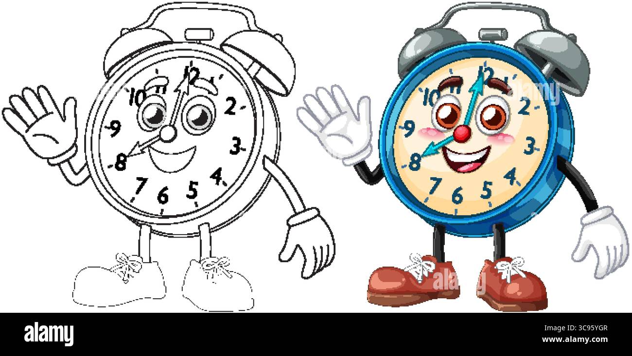 A vibrant vector illustration of a smiling alarm clock character ...