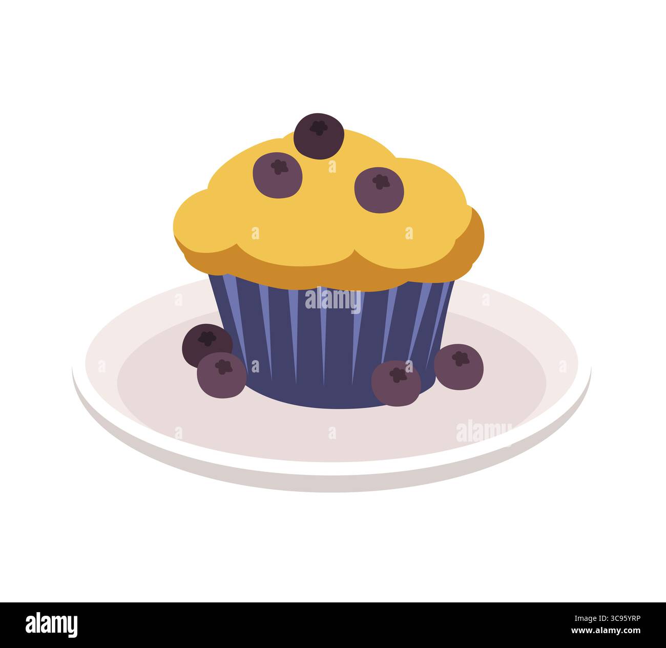Blueberry Cup cake on a Plate - Stock Illustration as EPS 10 File Stock Vector