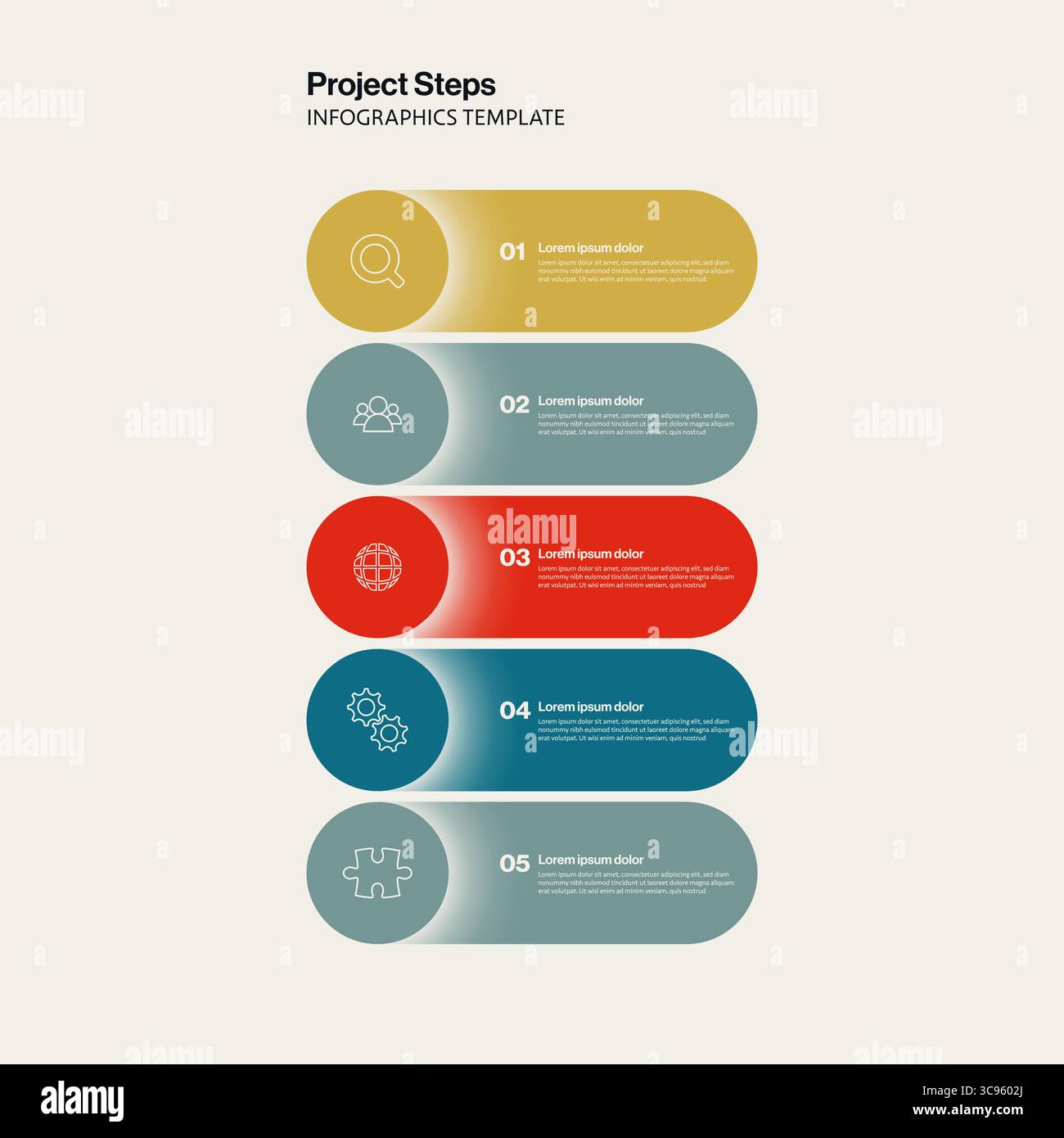 Project Steps Timeline Infographic Template with 5 Vertical Menu Options. Editable eps10 Vector Illustration. Stock Vector