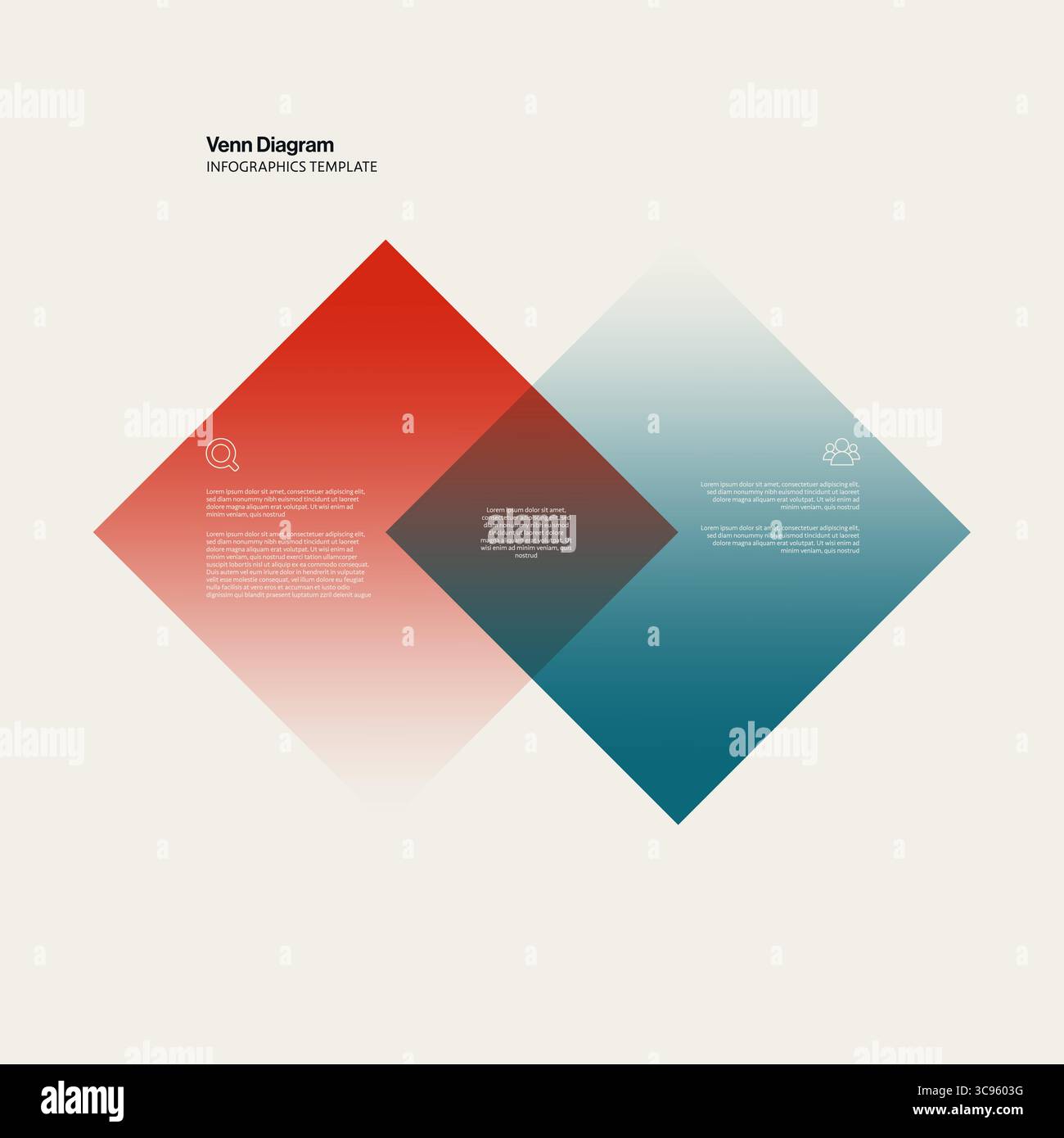 Venn Diagram Infographic Template with Square Shape. Editable eps10 Vector Illustration. Stock Vector