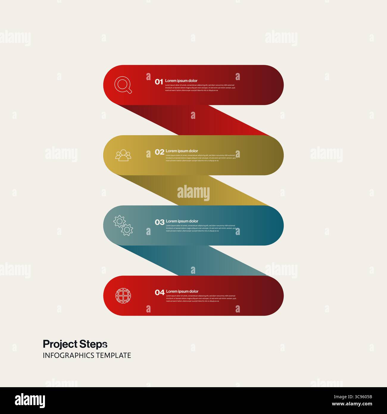 Project Steps Vertical Infographic Template with Colorful Rounded Shapes. Editable eps10 Vector. Stock Vector