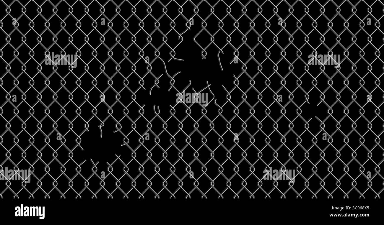 Chain link fence mesh pattern with torn metal texture and broken wire ...