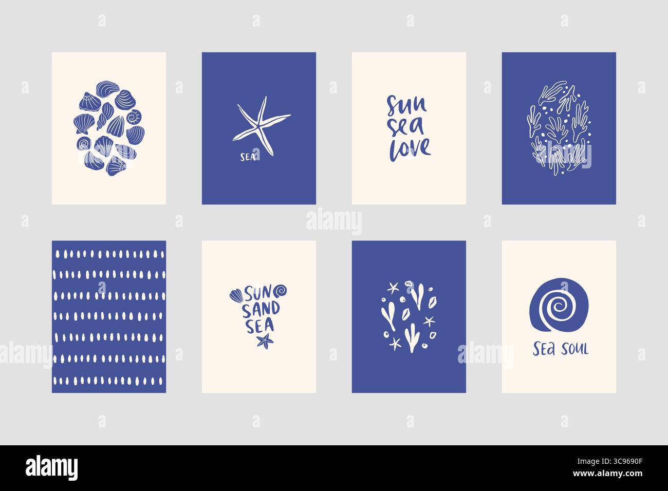 Hand drawn coastal poster set with seashells Stock Vector Image & Art ...