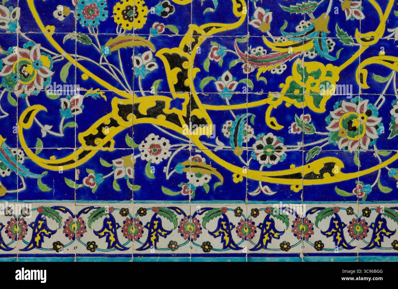 Iran, Semnan, Masjid-i Shah, detail of tile panel in qibla ayvan Stock Photo