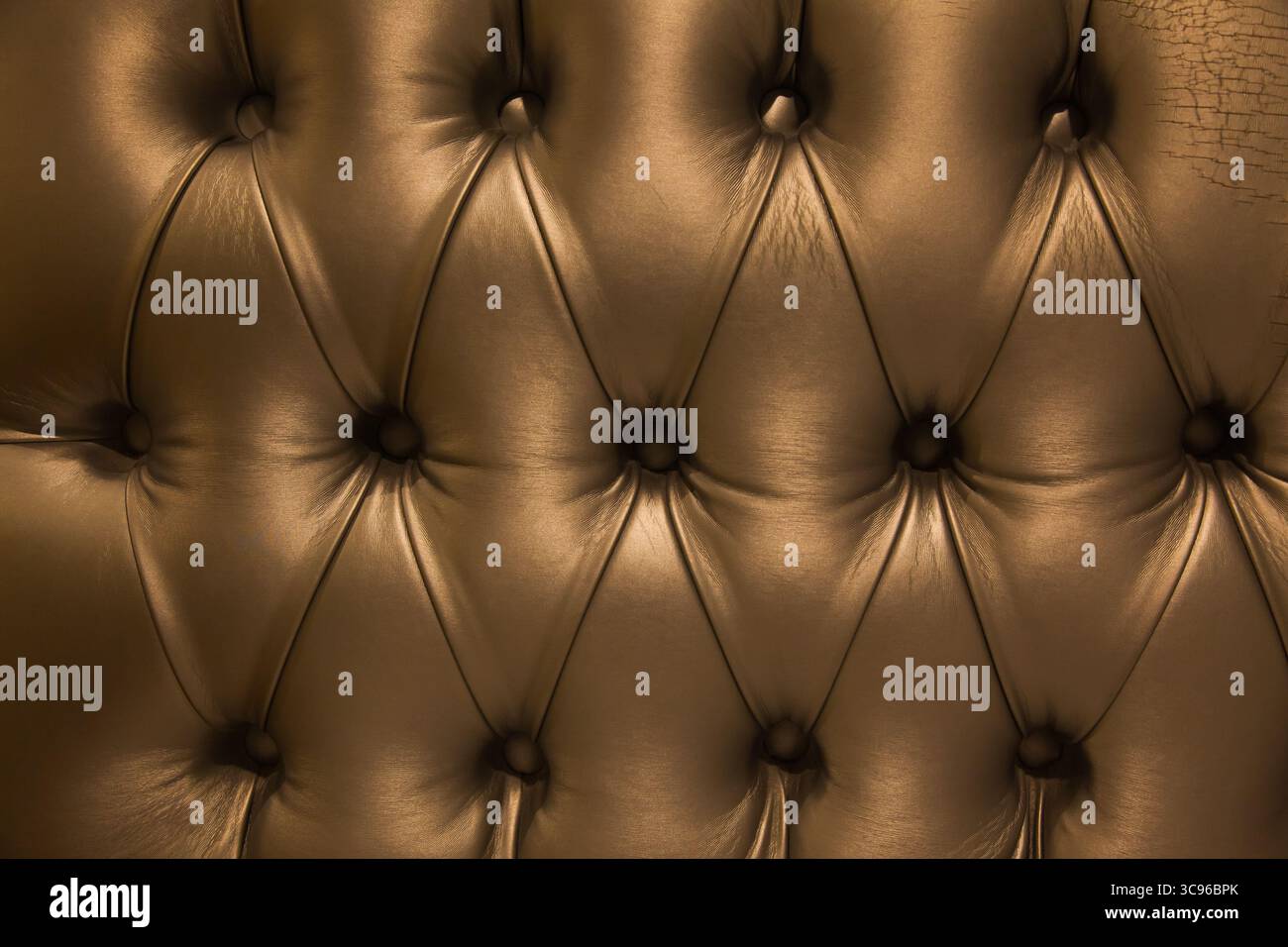 The texture of the upholstery of a leather sofa with silver rivets. Stock Photo