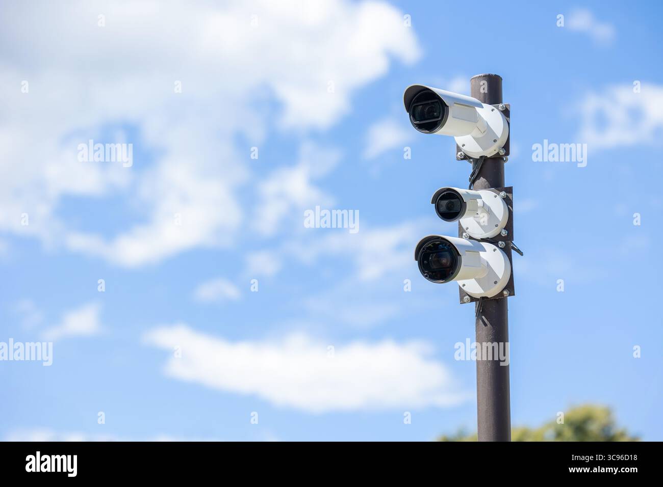 outdoor CCTV, Group of security cameras in public area. Surveillance ...
