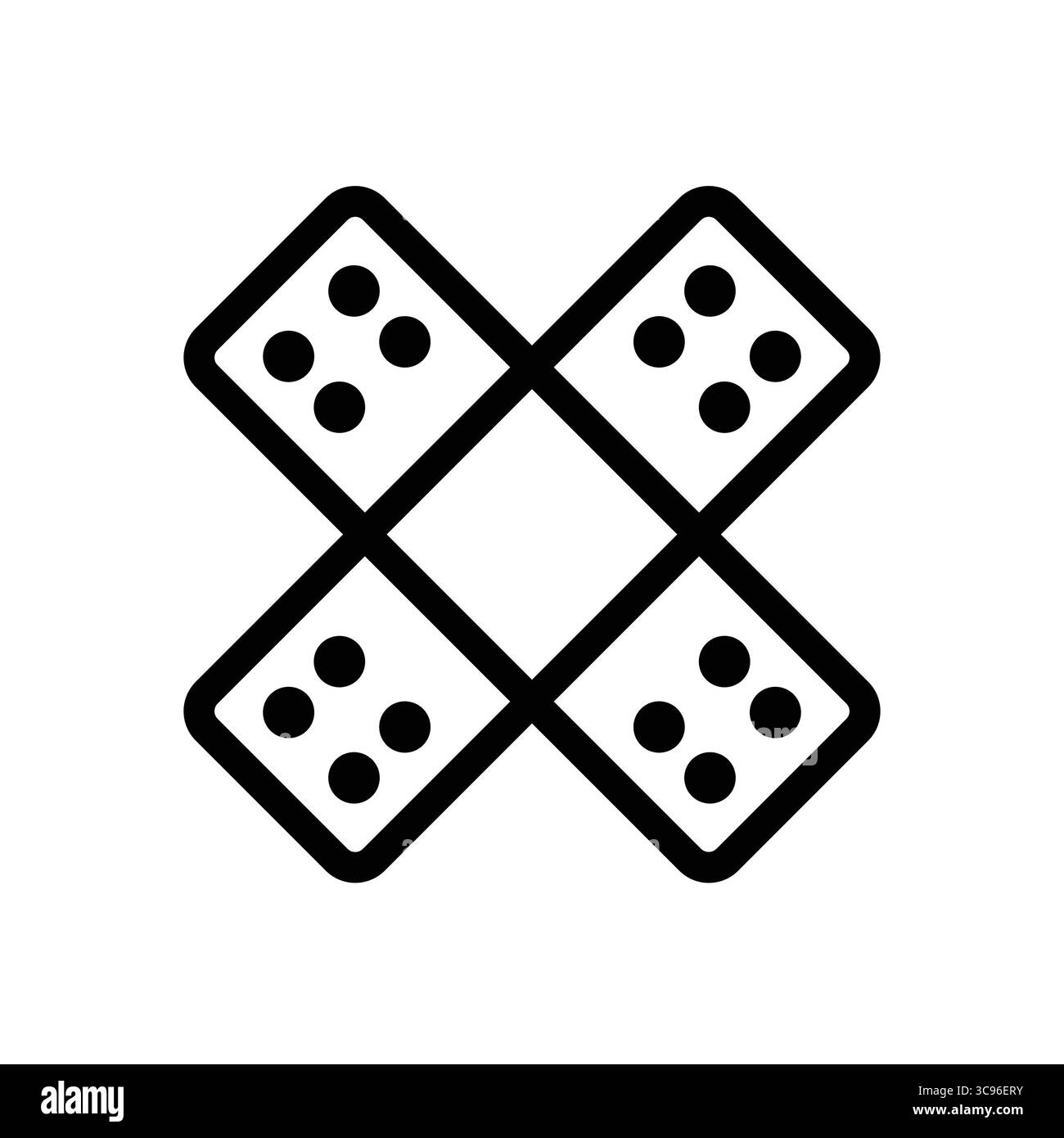 Four dice displayed in a unique cross-shaped arrangement create a striking visual for games and entertainment themes, perfect for various designs. Stock Vector