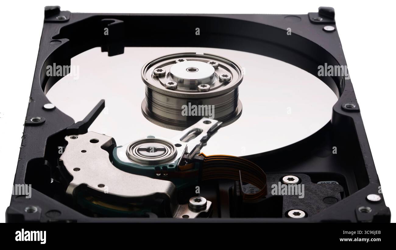 Hard disk platter and platters clamp isolated Stock Photo - Alamy
