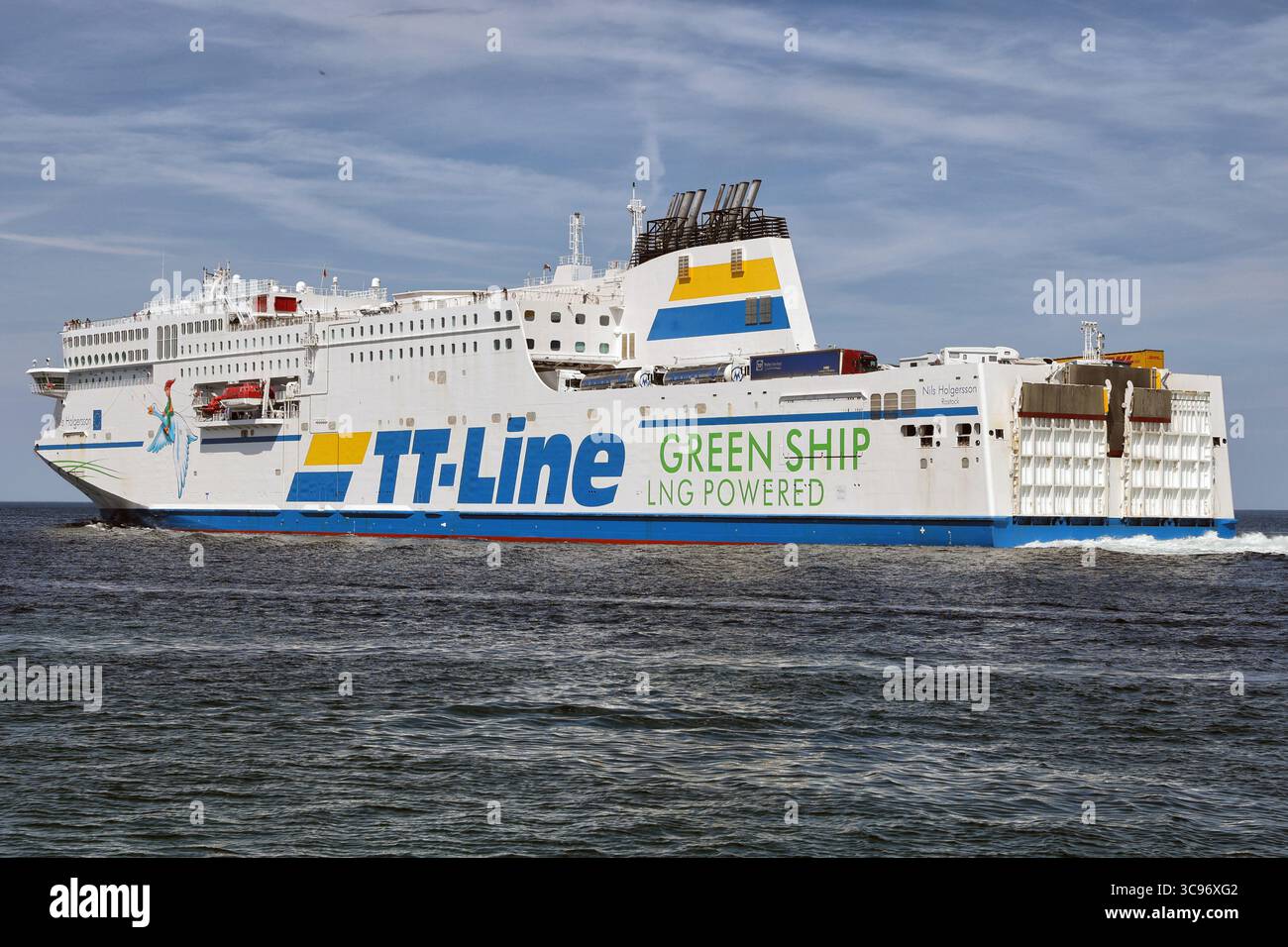 Baltic Sea, Germany - 11 July 2023: View of a TT-Line ferry cutting ...