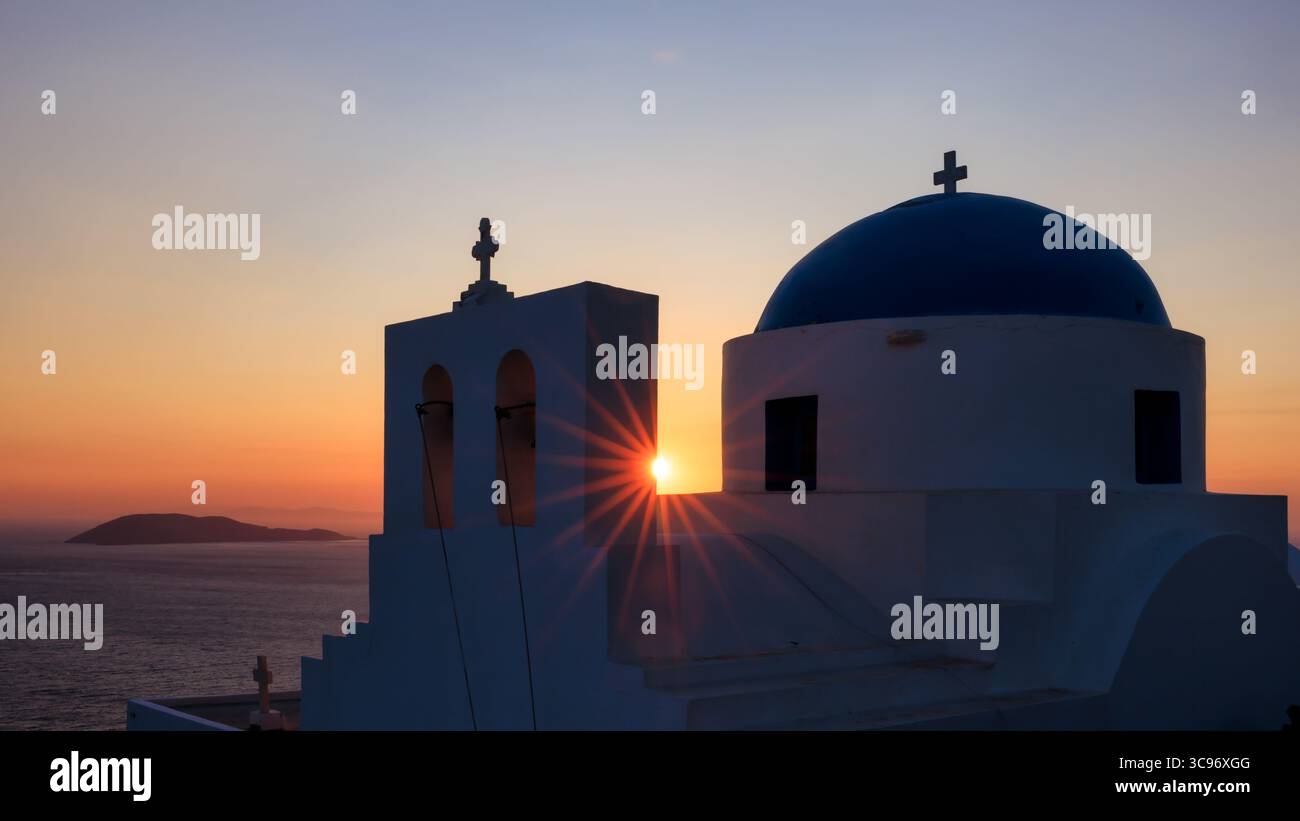 Aegean Awakening, Church Dome at First Light, Stock Photo