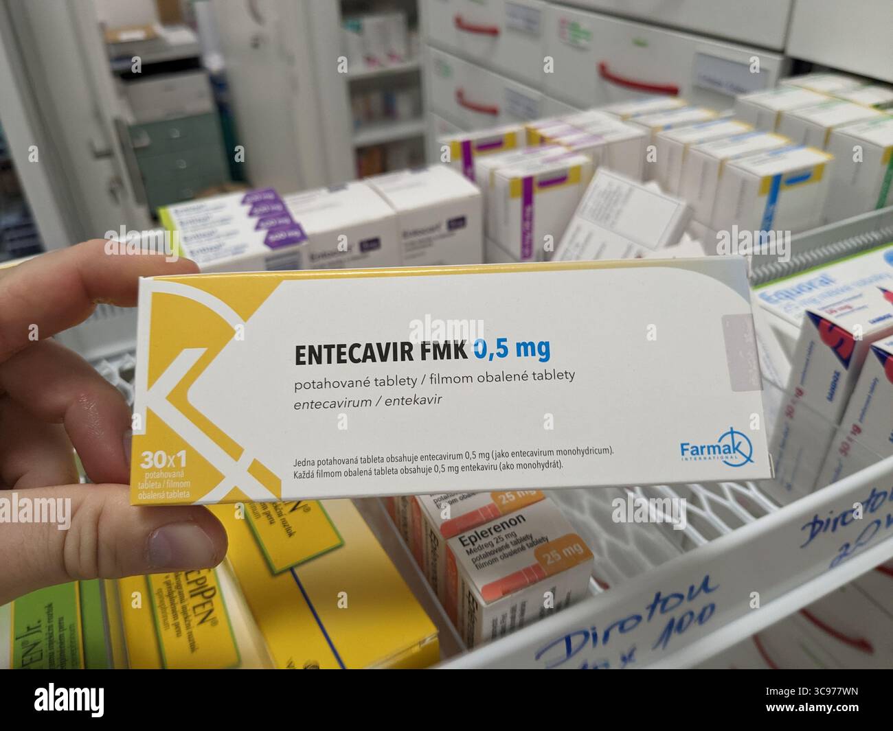 Prague,Czech Republic-May 6 2025: Entecavir antiviral tablets by Farmak ...