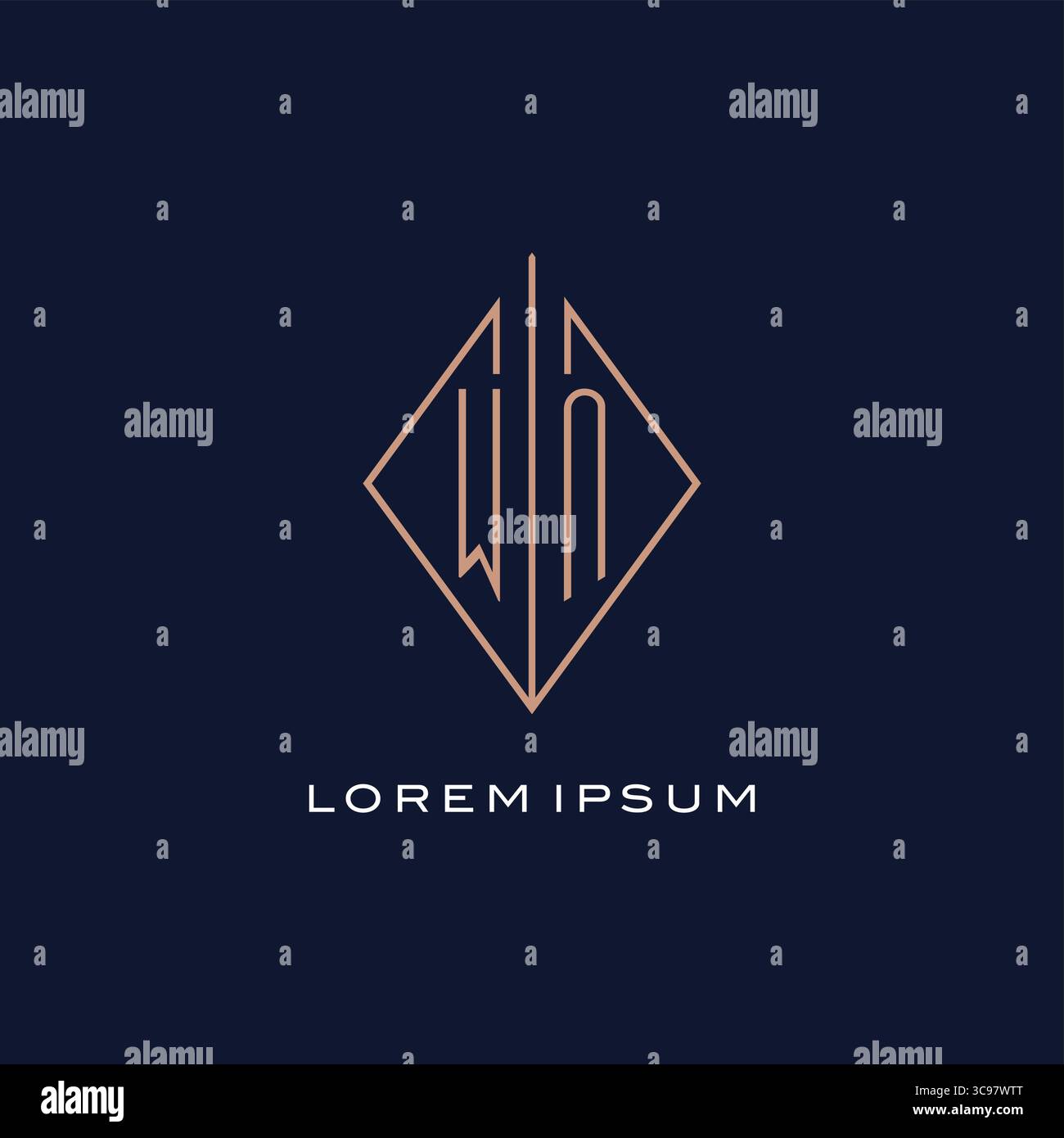 Monogram WN logo with diamond rhombus style luxury modern logo design vector graphic Stock Vector