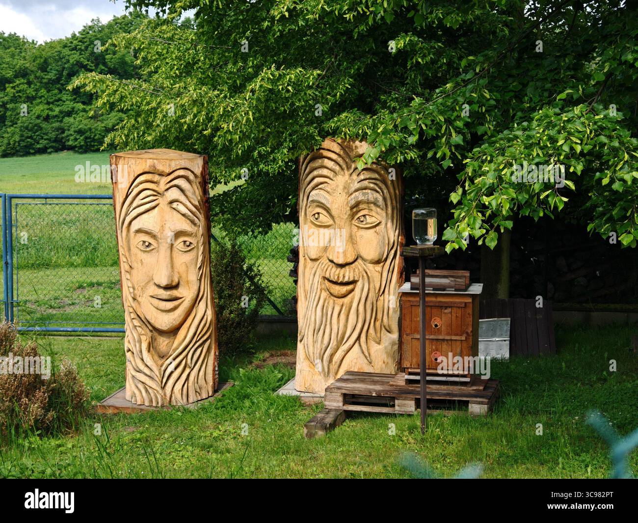 Traditional beekeeping farm with wooden hives in Klaty, Czech Republic ...