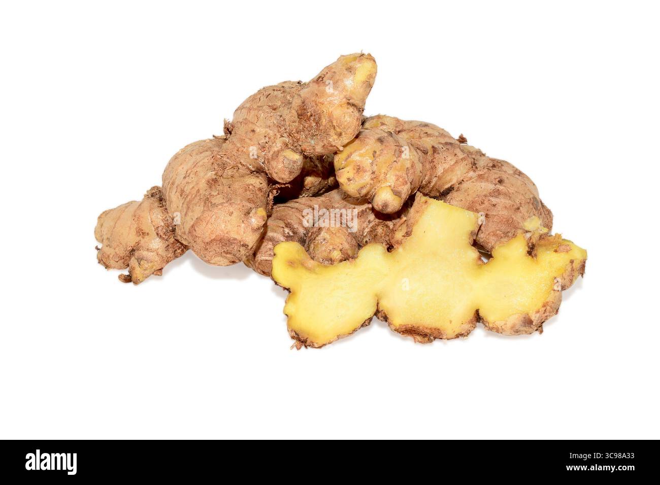 Fresh Ginger ( Zingiber officinale ) isolated on white background Stock Photo