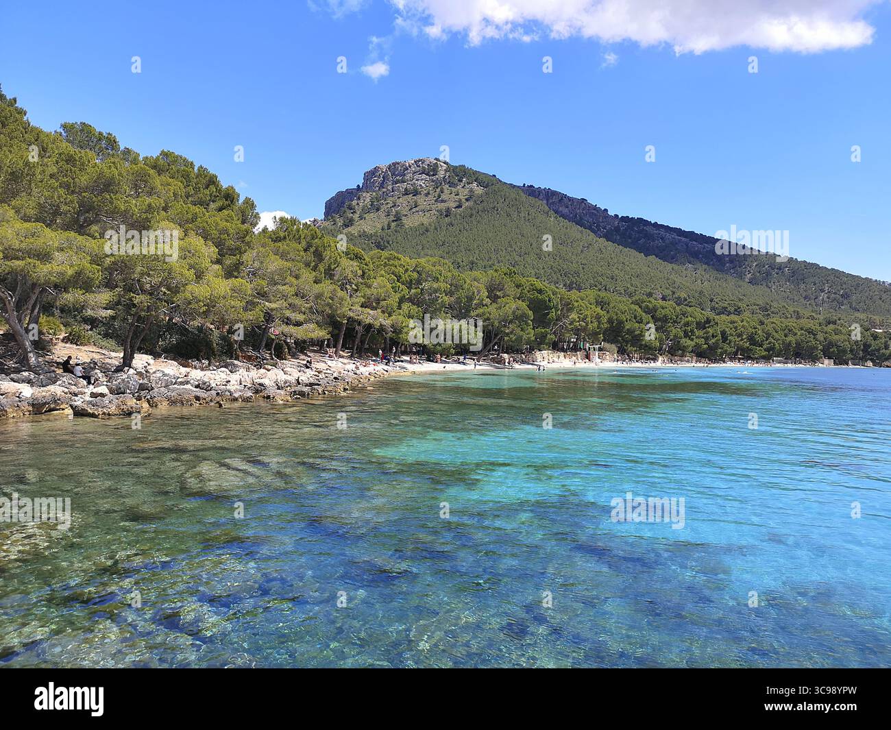 Beautiful beaches of Cap de Formentor close to  Puerto Pollensa,. A popular location for a day trip, the area is served by many boat cruise companies. - Smartphone Captured Stock Image